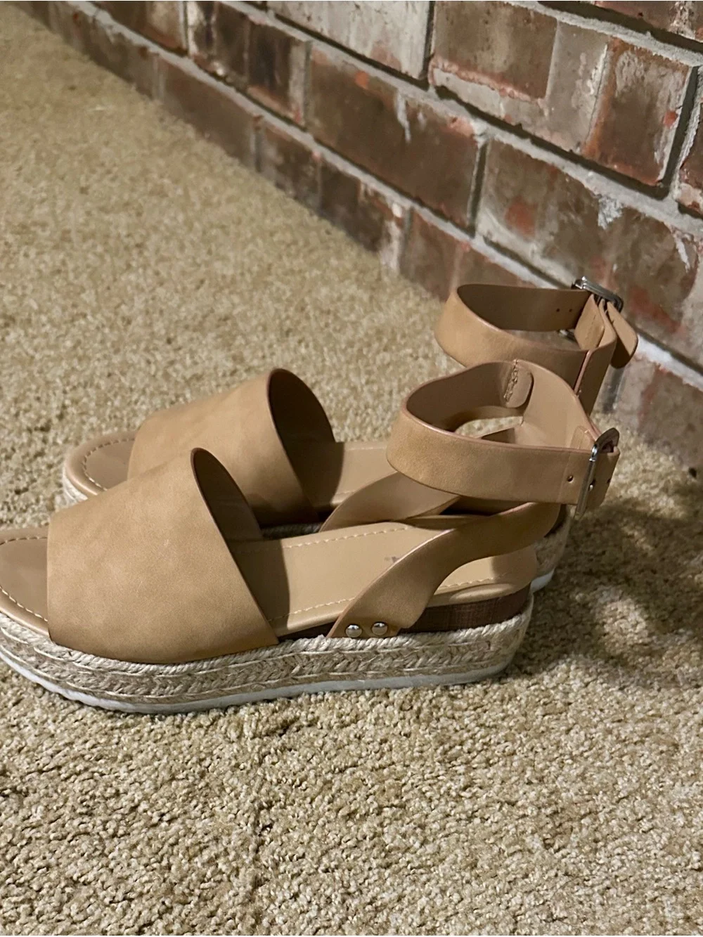 Soda Tan Espadrille Platform Sandals with Ankle Strap